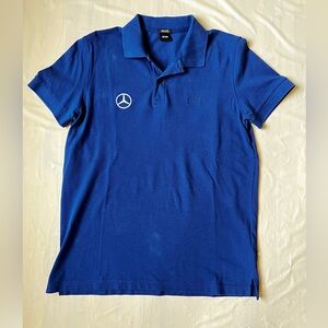 Hugo Boss Mercedes Benz polo Shirt Golf Navy Blue Cotton short sleeve logo men M